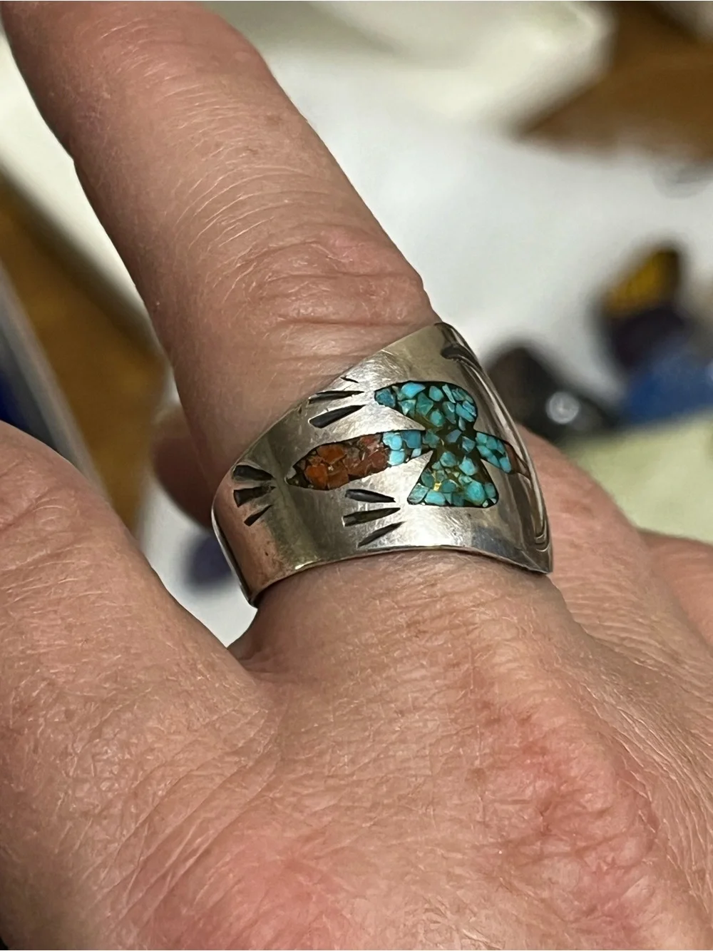 Navajo Style Thunderbird Spoon Ring